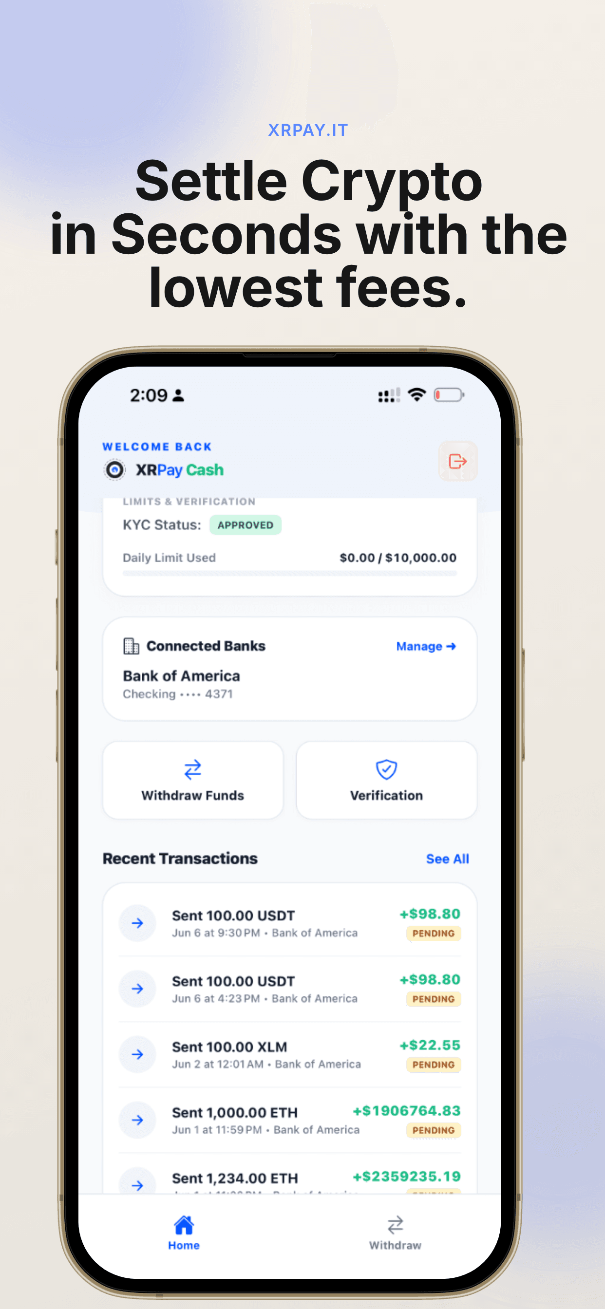 XRPay Cash — Crypto-to-bank mobile app